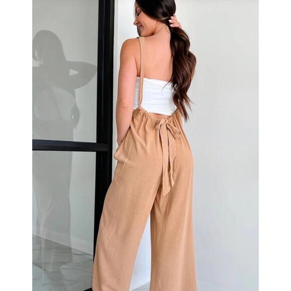 Zenana New Wideleg Adjustable Jumpsuit Beige - Picture 5 of 5